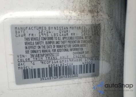 2017 Nissan Sentra S from USA, damaged, VIN 3N1AB7AP3HY250100